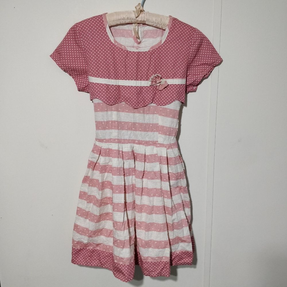 Bonne chance pink ruffle white xs scallop dress